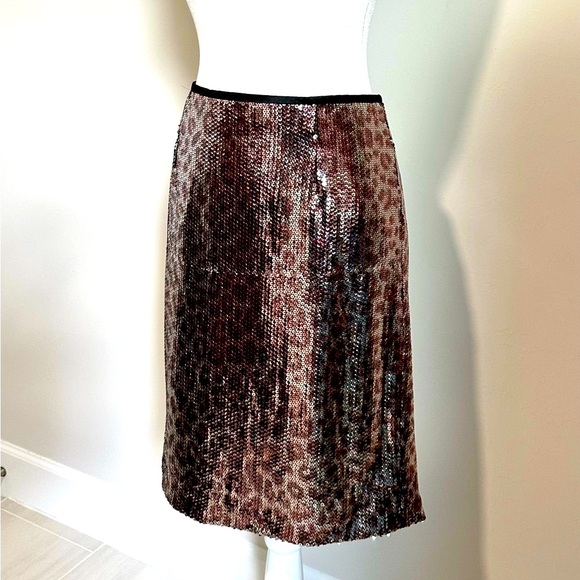 𝅺NANETTE Lepore Bronze Brown Sequin Cheetah Leopard Skirt 🇺🇸 NWT Gorgeous - Picture 2 of 16